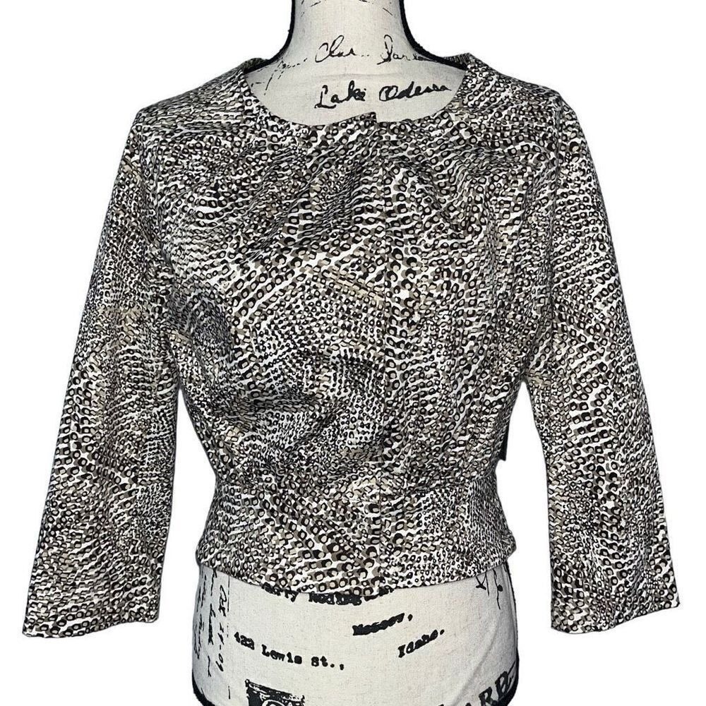 Worthington Stretch Animal Print Cropped Blazer Jacket Tan Black Small